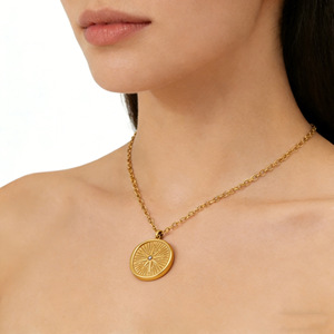 Gold Eight-Pointed <b>Star</b> Pendant Necklace With Diamond Inlay Geometric <b>Design</b> For Gift - Product Image 4