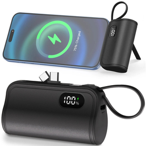 Mini <span class=keywords><strong>prise</strong></span> de queue 3000/5000mah <span class=keywords><strong>support</strong></span> de téléphone à affichage numérique 3 en 1 Powerbank Mobile double tête câble intégré batterie externe Mobile - Product Image 1