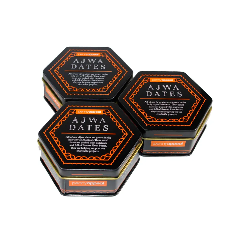 High Quality Custom Tinplate Hexagon Box Pet Food Nuts Cookies Chocolate Tin Metal Tin Can Package