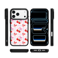 Coque de téléphone AG Feeling Black Edge avec motif de chiot ligne bleue cerise pour iPhone 17, 17 Pro Max, 16 Pro, 15 – Coque magnétique