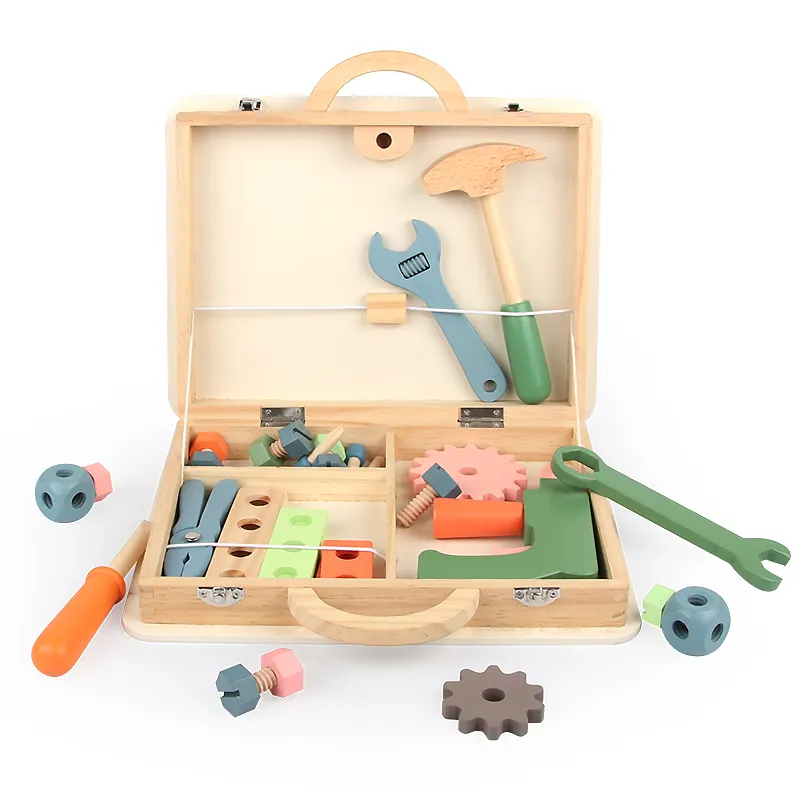 売れ筋多機能DIYカラフルな環境にやさしいペイント組み立てふり木製おもちゃ教育ポータブルキッドツールボックスおもちゃ