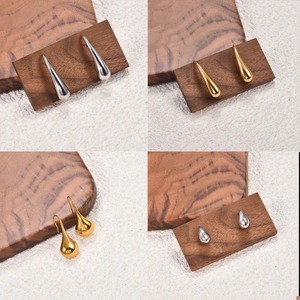 1 Paire de Boucles d'Oreilles Clous Goutte d'Eau en Acier Inoxydable Plaqué Or et Argent, Inoxydables, Polies, pour Femme, Accessoire de Bijouterie - Product Image 2