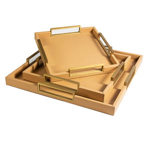 T-50Luxury moderno bandeja quadrada conjunto hotel casamento café Europeu decoração home punho metal couro serviço bandeja - Product Image 1