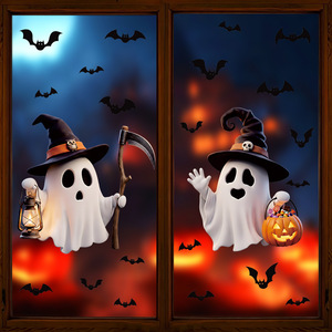 Venta al por mayor de fábrica: Adhesivos estáticos de Halloween para ventanas con fantasmas, <span class=keywords><strong>brujas</strong></span>, calabazas y murciélagos, decoración de cristal para fiestas de Halloween - Product Image 4