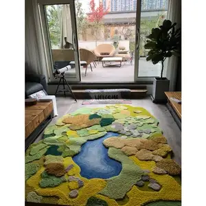 Forest Landscape Custom woollen Acrylic rug handmade fluffy carpets and rugs living room large shags hand tufted bedroom rug