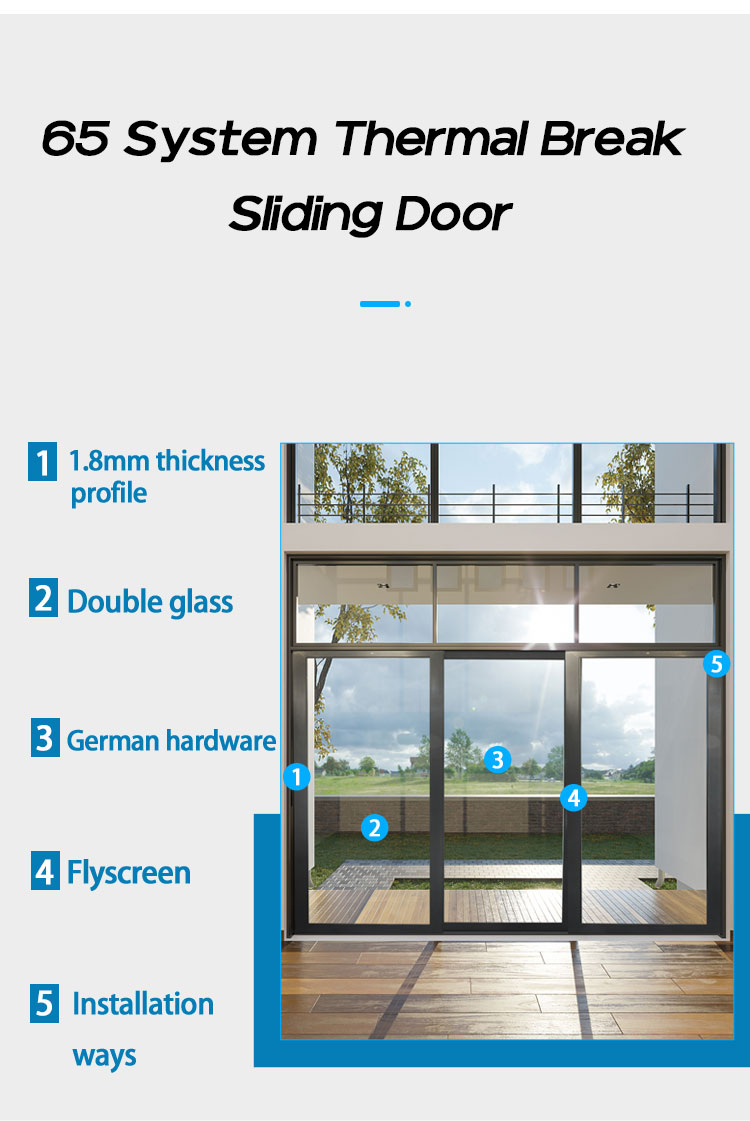 Narrow Frame Slim Aluminum Slide Door Heat Resistant Exterior Sliding Door