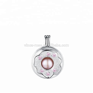 Donut diseño deseo jaula perla joyas con cz Rosa collar de perlas abierta medallón encanto para la fabricación de la joyería - Product Image 1