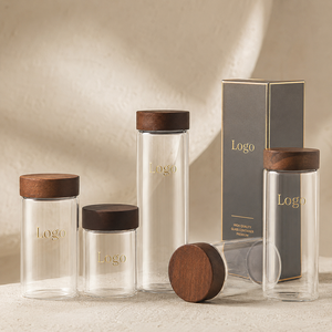 Pot de stockage <span class=keywords><strong>en</strong></span> <span class=keywords><strong>verre</strong></span> transparent <span class=keywords><strong>en</strong></span> gros avec couvercle à vis <span class=keywords><strong>en</strong></span> bois, logo personnalisé, qualité alimentaire, pour thé, café, épices - Product Image 1