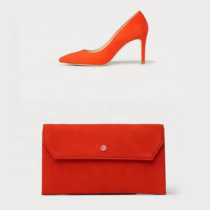 Zapatos de vestir de ante rojo para mujer, calzado con temperamento a la moda, con bolsas rojas