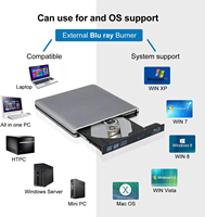 Unidad Óptica Externa Delgada, Grabadora de Blu-Ray, Reproductor de DVD/CD USB 3.0, Lector/Escritor de Blu-Ray 3D para Computadora de Escritorio/Portátil, Bandeja de Caché de 2 MB