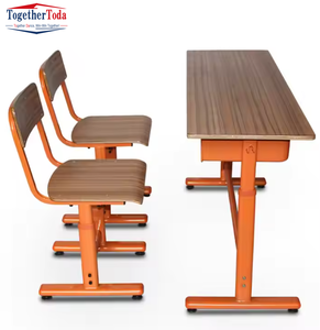 Ensemble chaise et bureau double réglable en hauteur avec rangement sous le bureau en bois pour salles de classe et centres de formation - Product Image 6