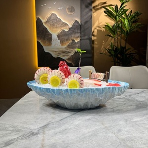 Piatto di Lusso per Sashimi di Salmone, Vassoio in Porcellana Stile Giapponese, Set per Servizio con Ghiaccio Secco, Piatti per Frutti di Mare, Colore Blu Profondo - Product Image 3
