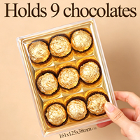 Boîte à chocolat WEISHENG de qualité alimentaire en GPPS avec 9 compartiments, boîte en acrylique avec couvercle, boîte de rangement rectangulaire pour bonbons et biscuits