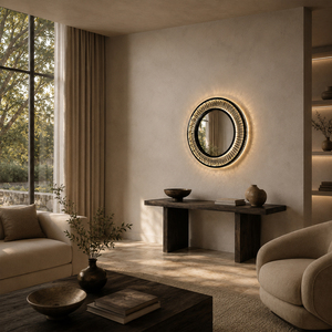 Black Framed Round LED <b>Crystal</b> <b>Mirror</b> For Living Room And Bathroom - Product Image 3
