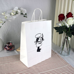 Bolsas de Papel Kraft Biodegradables Personalizadas al por Mayor, Color Rosa y Blanco, para Regalos y Compras, con Asas Retorcidas - Product Image 4