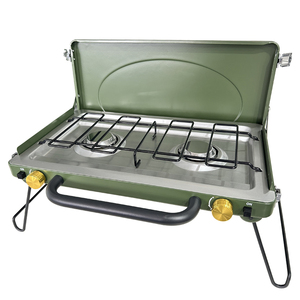 Camping en plein air protège-vent pliant Cassette poêle Portable 2 brûleurs brûleur à gaz gril cuisinière à gaz avec couvercle - Product Image 2