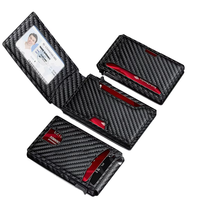 Dompet Kartu Pria Custom Serat Karbon Kulit PU Bergaris Anti RFID Popup Aluminium Tempat Kartu Pria Dompet Pop Up