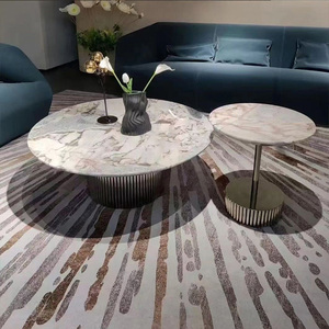 Ensemble de table basse en marbre blanc rond en acier inoxydable de luxe pour hôtel villa meubles de maison - Product Image 5