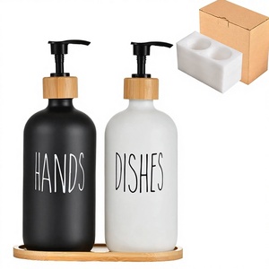 Dispensador de Sabão com Bandeja, Pacote com 2 Frascos para Sabão Líquido para Mãos e Louças, para Banheiro e Cozinha - Product Image 1