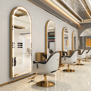 Miroir de Salon Moderne Double Face avec Éclairage LED, Meuble de Salon de Coiffure de Luxe à Cadre Doré, Poste de Barbier Arqué - Product Image 6