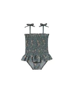 Combinaison <span class=keywords><strong>de</strong></span> <span class=keywords><strong>bain</strong></span> pour bébé fille, sans manches, motif floral, nœud papillon sur l'épaule, smockée, une pièce, 1-5 ans - Product Image 2