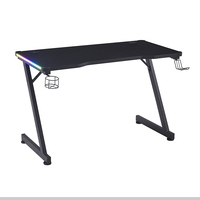 Bureau d'ordinateur de bureau noir à la maison Offre Spéciale Jambes en forme de Z Table de joueur Lumière LED Ensemble de bureau Table de jeu RVB
