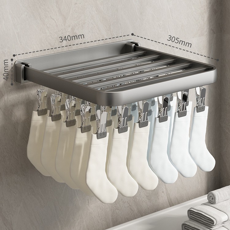 30-Clip Wall-Mounted Sock Rack - Gunmetal Gray