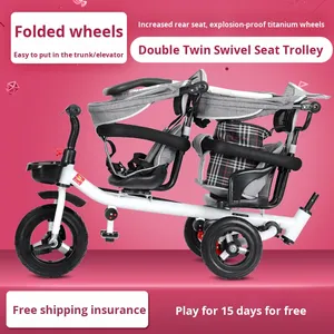 Vélo à trois roues pour enfants Hafuron HFL-01, double siège pour bébé, cadre en acier inoxydable, pliable, matériau Oxford, capacité de charge de 20 kg - Product Image 4
