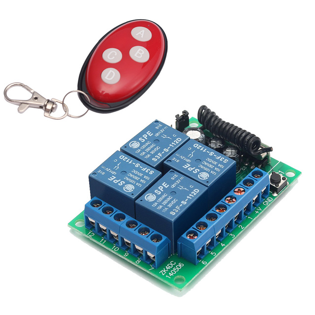 DC 12-24 Volt 4 Channel Universal Wireless Switch Remote Control RF Relay Module for Smart Home LED Control Garage Gate Switch