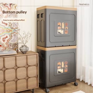 Armario Multiusos Moderno de Mediados de Siglo, Armario Plegable con Ruedas para Guardar Ropa y Edredones de Gran Capacidad, Plástico PP - Product Image 1