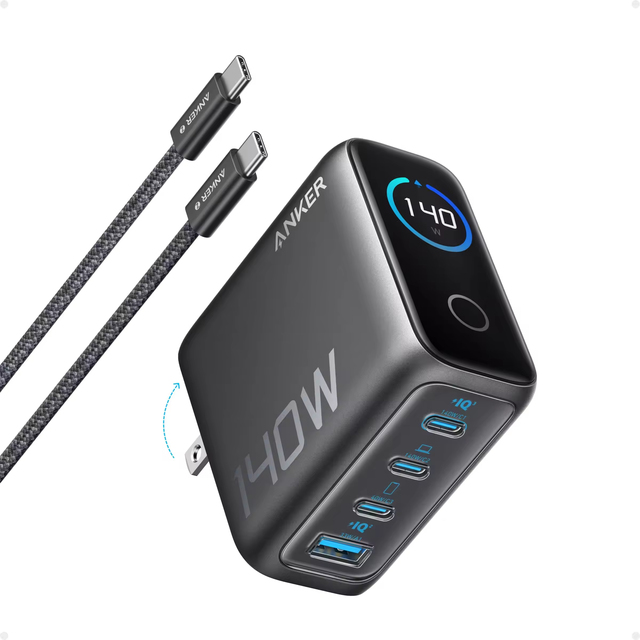 Anker Zolo Charger 140W GaN Fast Charging Laptop Compatible Retractable Cable Temperature Monitoring Desktop 2026