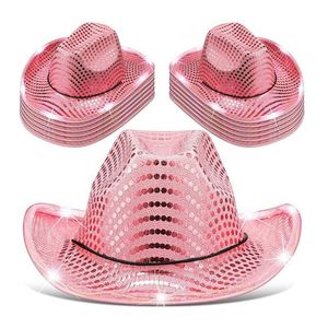 Sombrero de Vaquero Personalizado al por Mayor para Adultos, con Lentejuelas Plateadas y Borde con Luces LED Blancas, para Fiestas - Product Image 4