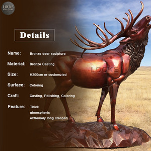 Grande Scultura Personalizzabile in Bronzo Anticato Rosso con Testa Sollevata e Soffio di Cavallo di un Cervo Maschio, Adatta per Uso Esterno - Product Image 2
