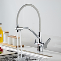 Robinet de cuisine haut de gamme en laiton poli, 3 voies, avec douchette extractible, 2 poignées, thermostatique, pour eau potable, usage hôtelier