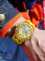 Reloj Mecánico Automático con Caja de Plástico Transparente de 42 mm, Esfera Hueca, Resistente al Agua 3ATM, Correa de Silicona, Reloj Deportivo para Hombre
