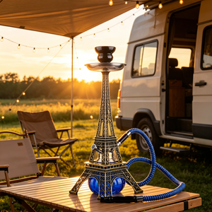 Chicha Tour Eiffel 3 couleurs, ensemble chicha portable en alliage et verre de 39 cm, double tuyau, chicha arabe en forme de stylo, en stock - Product Image 5