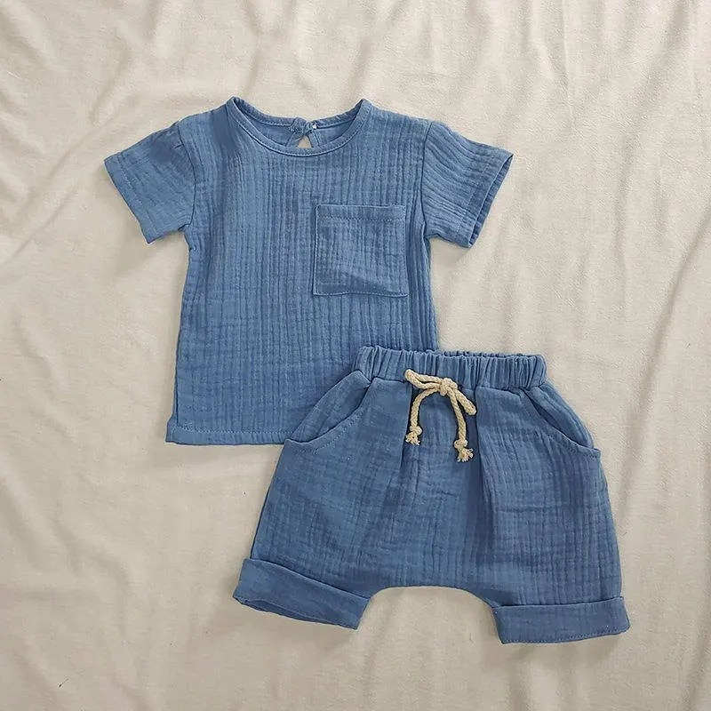 Conjunto de ropa de bebé de muselina de algodón, camisetas informales de verano, pantalones cortos, conjunto de niños y niñas, Unisex, 2 piezas, trajes de bebé para niños, ropa