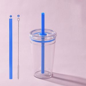 Custom Logo <b>Reusable</b> Tritan <b>Straw</b> Tumbler Single Layer Frosted Multi-Color for School Kids Daily Hydration - Product Image 6