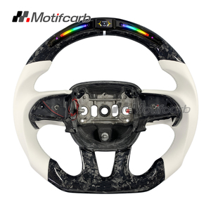 Volant en fibre de carbone forgé sur mesure avec poignées blanches pour Dodge Challenger Hellcat SRT Charger Scat Pack 392 R/T 2013-2023 - Product Image 1
