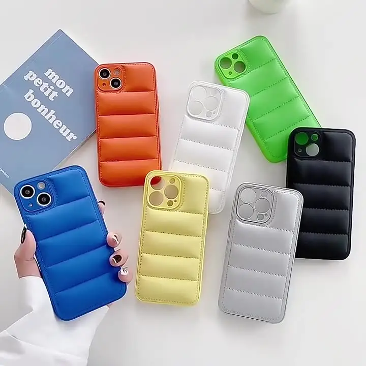 Puffer Case fashion solid color down jacket fabric shape down soft touch phone case for iphone13 12 11pro xsmax xr xs 7/8plus