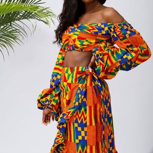 Женский комплект из двух предметов с юбкой с открытыми плечами и длинным рукавом, африканский дизайн платья Kitenge - Product Image 5