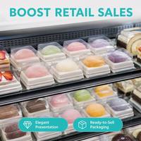 Vierkante transparante PET mini taartdoos witte ronde insert plastic verpakking dessert afhaalverpakking aangepaste sticker label beschikbaar