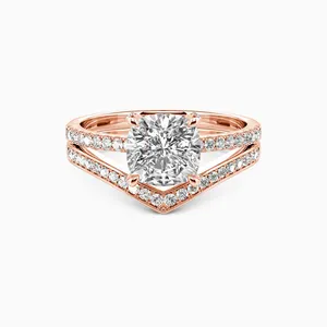 SGARIT Trendy Jewelry 14K Rose Gold 1CT Cushion Cut Moissanite Diamond Ring Set VVS Couple Wedding Ring Bridal Set