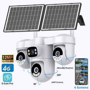 กล้องวงจรปิด Okam Outdoor 12MP 4G <span class=keywords><strong>Sim</strong></span> 3PTZ รุ่นใหม่ล่าสุด 4 เลนส์ 3 หมุนได้ รองรับการมองเห็นกลางคืนแบบสี สำหรับฟาร์ม พร้อมระบบ AOV พลังงานแสงอาทิตย์ - Product Image 1