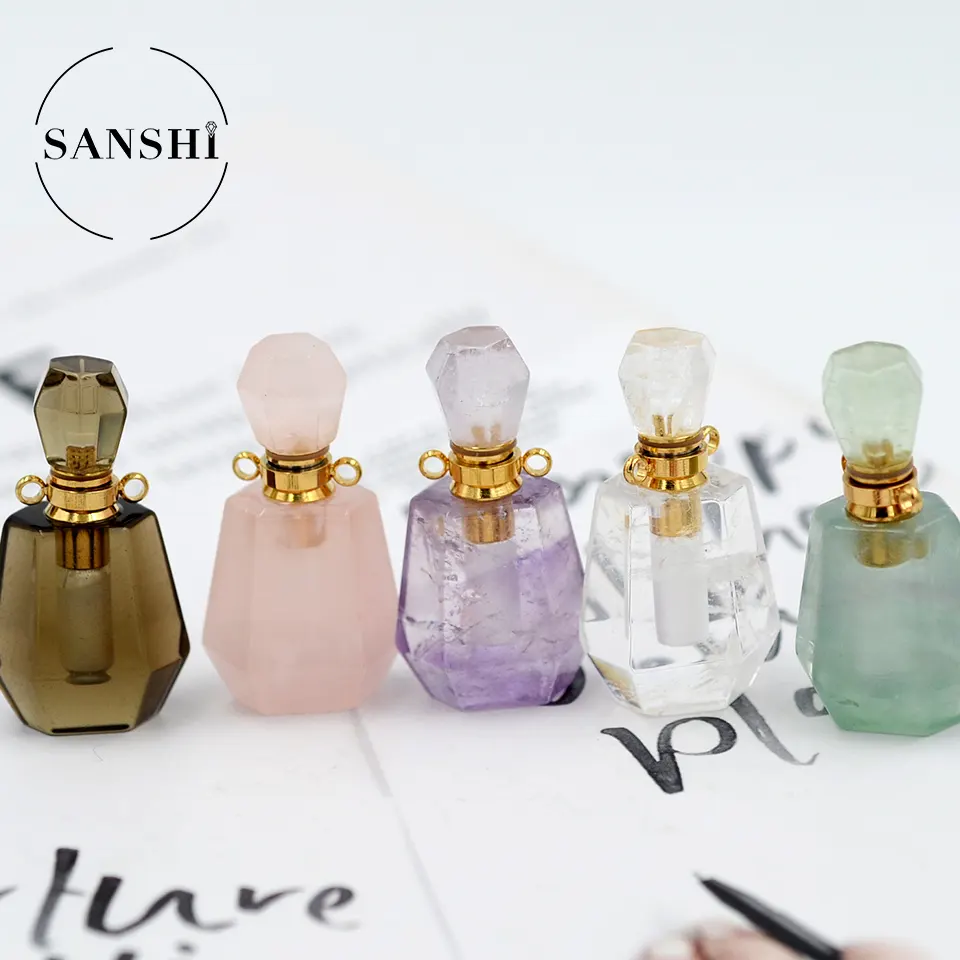 ขายร้อน Amethyst Amazonite สีเขียวควอตซ์ Lapis อัญมณีโบราณขวดน้ำหอมจี้แจกันขวด Charm สำหรับสร้อยคอ