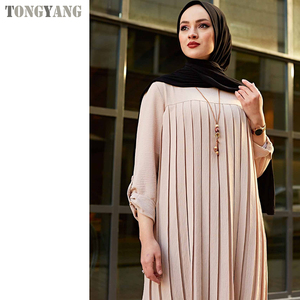 Tongyang Geplooid Meisje Blouse Shirt Verstelbare Mouw Vrouwen Top Islamisme <span class=keywords><strong>Blouses</strong></span> Voor Moslim Vrouwen Vele Kleuren Moslim Mode - Product Image 2