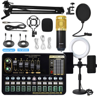 Ensemble de carte son audio professionnel bm800 microphone à condensateur avec kit de lumière de remplissage d'anneau enregistrement en direct audio interface usb