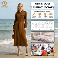 Fabricant de vêtements haut de gamme OEM ODM, robe longue maxi élégante pour femmes, robe décontractée à boutons, robe utilitaire pour femmes avec ceinture