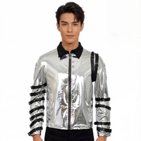 Nouvelle veste de scène Michael Jackson 2026 pour homme, tenue de danse MJ à sequins, couleur argentée scintillante, style vintage, pour performance et cosplay