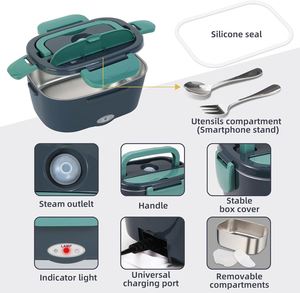 2-in-1 Electric Food Warmer <b>Lunch</b> Box Portable 220v/110v/12v/24v Heating Stainless Steel Commercial Grade Kitchen Bedroom - Product Image 4